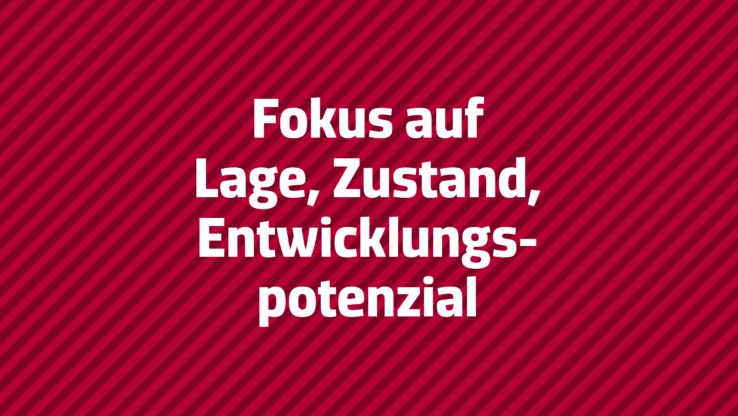 Visual mit Typo: Fokus auf Lage, Zustand, Entwicklungspotenzial