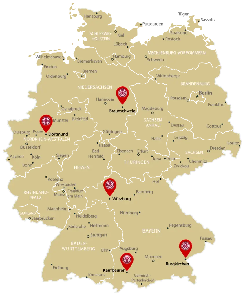Deutschlandkarte der Veranstaltungsorte Primus Valor vor Ort 2026